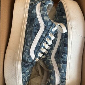 Vans Woven Denim Low-Top Sneakers in Blue & White